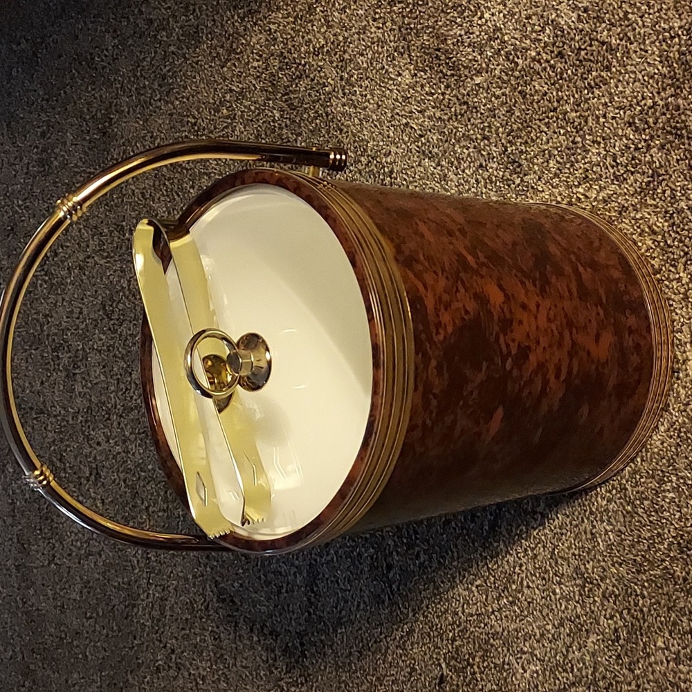 Sheltonware Faux Leather Look Ice Bucket with Gold Handle